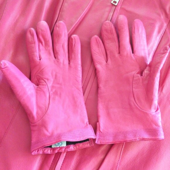 JL Studio Vintage Leather Moto Jacket in Hot Pink w/Matching Gloves, Sz 14W, EUC - Picture 2 of 14
